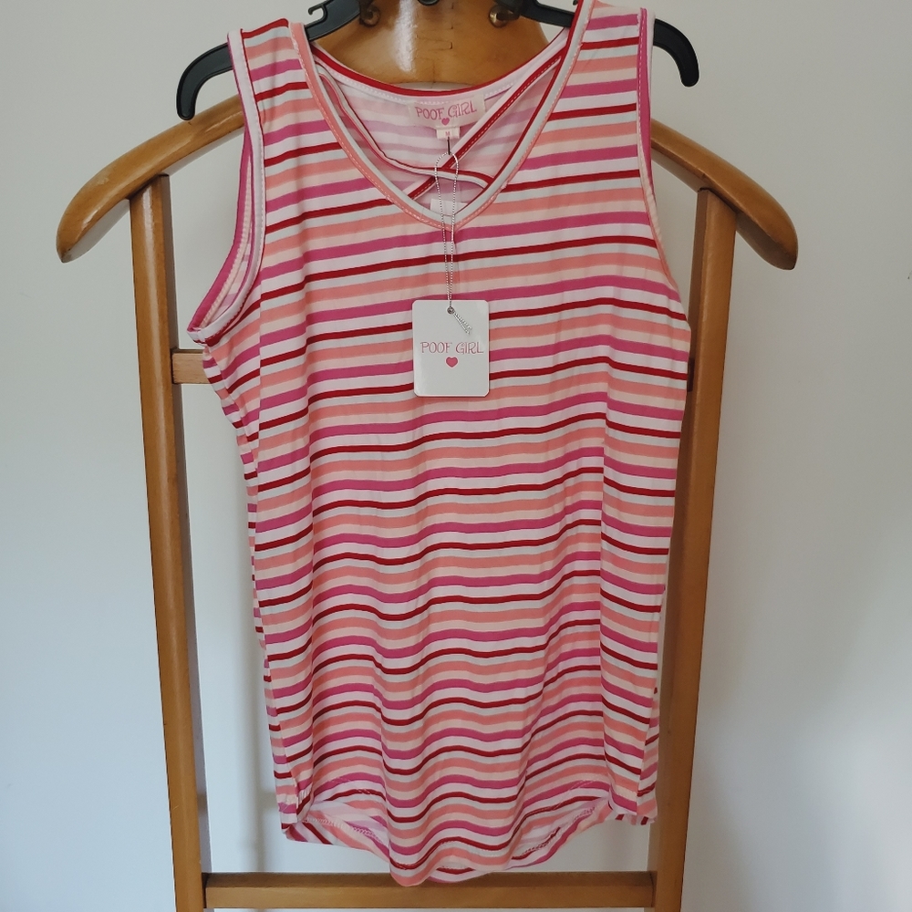 Poof! Striped Criss Cross V Neck Tank Top M